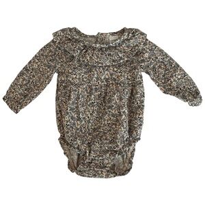 Carter’s Baby Neutral Floral Long Sleeve Ruffle Bodysuit, Size 6M, 100% Cotton